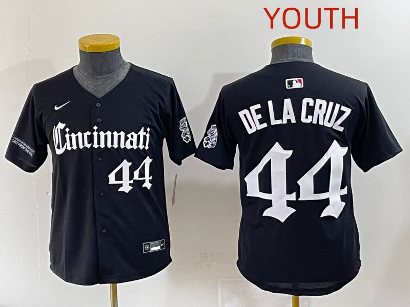 Youth 2025 Cincinnati Reds #44 De La Cruz Black Five generations Joint Name Nike MLB Jersey style 9->youth mlb jersey->Youth Jersey